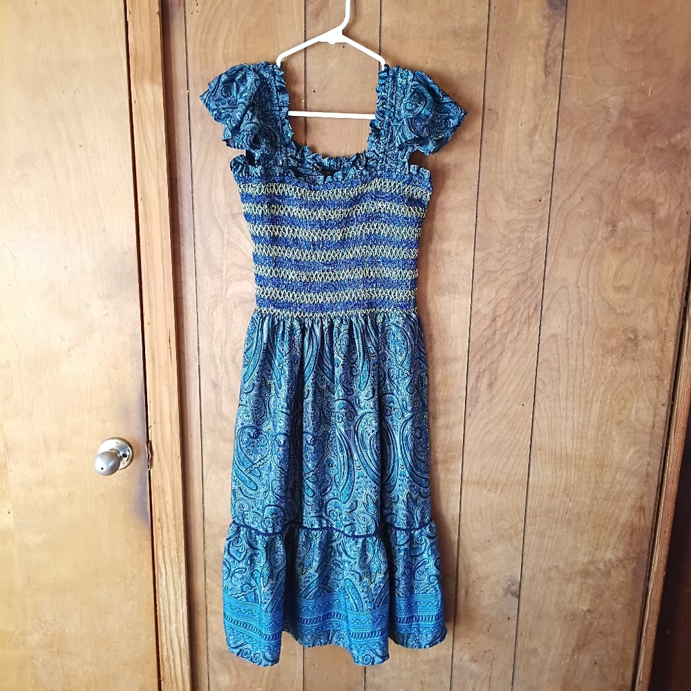 Ellen Weaver Women’s Multicolor Smocked Paisley Sundress Size L Boho Midi